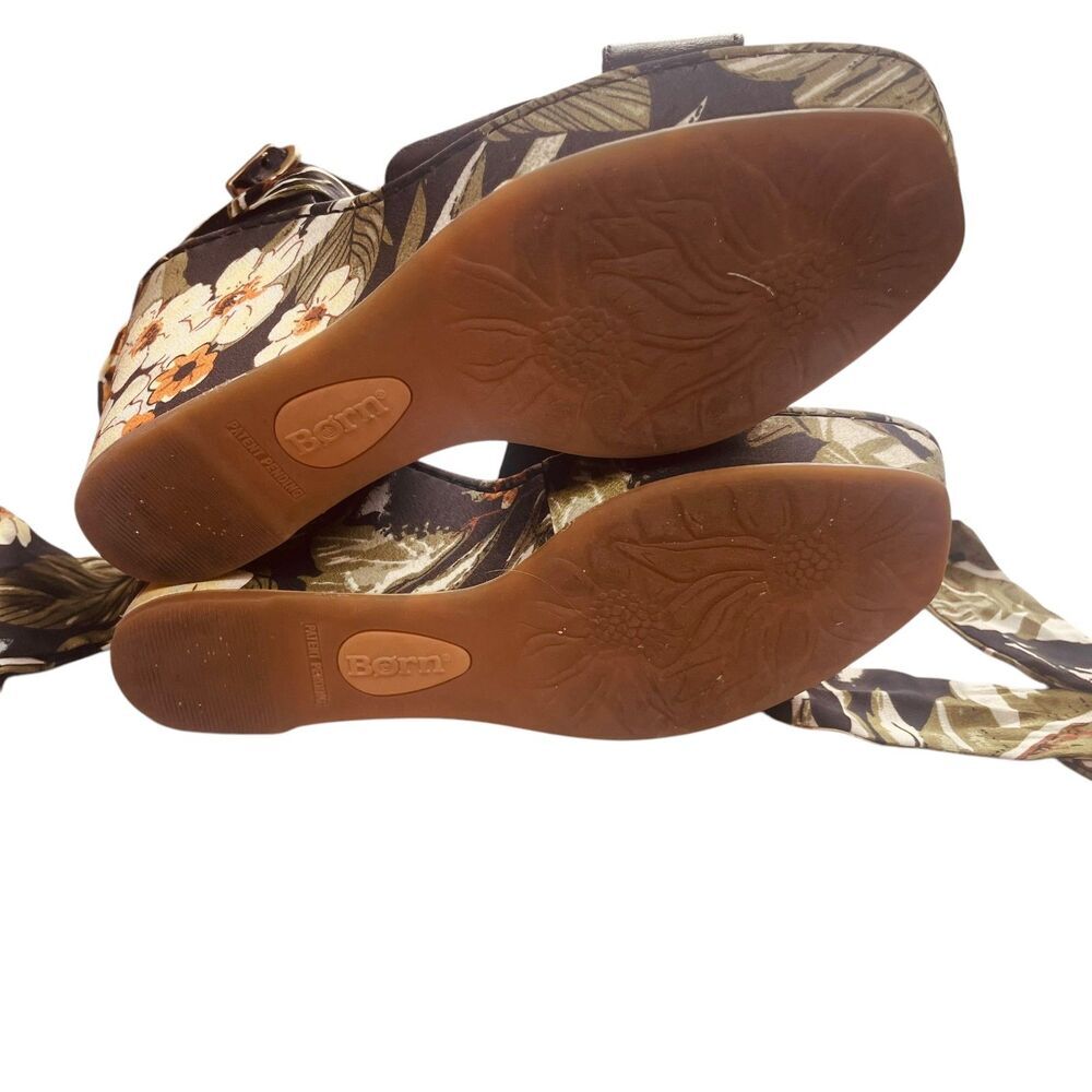 BORN Salton Wedge Sandal Black Leather Fabric Covered Heel - Picture 12 of 13